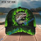BlueJose Fishing Green Flame Brick Wall Personalized Name Classic 3D Cap Personalized Cap (13 Breeds)