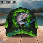 BlueJose Fishing Green Flame Brick Wall Personalized Name Classic 3D Cap Personalized Cap (13 Breeds)