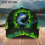 BlueJose Fishing Green Flame Brick Wall Personalized Name Classic 3D Cap Personalized Cap (13 Breeds)