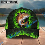 BlueJose Fishing Green Flame Brick Wall Personalized Name Classic 3D Cap Personalized Cap (13 Breeds)