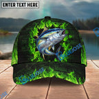 BlueJose Fishing Green Flame Brick Wall Personalized Name Classic 3D Cap Personalized Cap (13 Breeds)