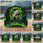 BlueJose Fishing Green Flame Brick Wall Personalized Name Classic 3D Cap Personalized Cap (13 Breeds)