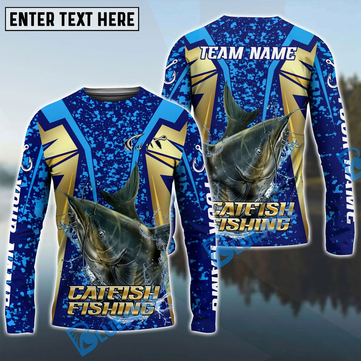 BlueJose Catfish Fishing Blue Gold Tournament Custom Name & Team Name 3D Shirts
