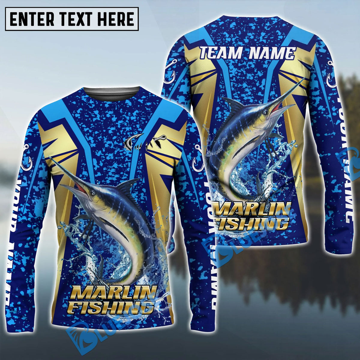 BlueJose Marlin Fishing Blue Gold Tournament Custom Name & Team Name 3D Shirts
