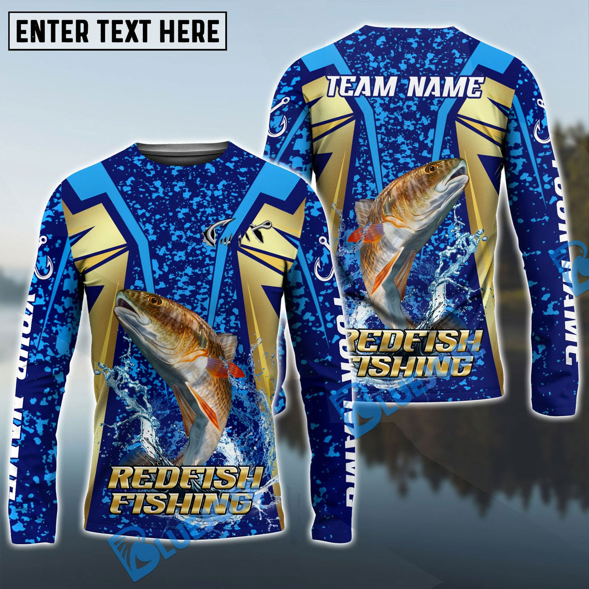 BlueJose Redfish Fishing Blue Gold Tournament Custom Name & Team Name 3D Shirts