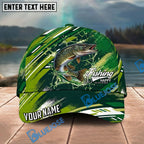 BlueJose Fishing Green Splash Strike Personalized Name Classic 3D Cap Personalized Cap (13 Breeds)