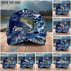 BlueJose Fishing Blue Ship Compass Personalized Name Classic 3D Cap Personalized Cap (13 Breeds)