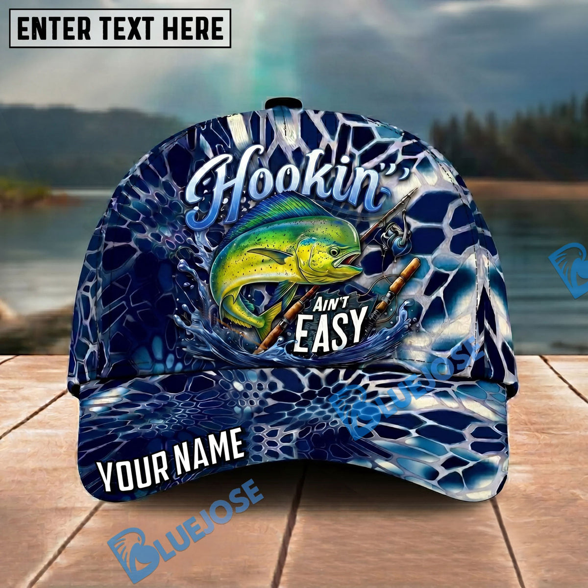BlueJose Fishing Hookin Adventure Blue Not Easy Personalized Name Classic 3D Cap Personalized Cap (13 Breeds)