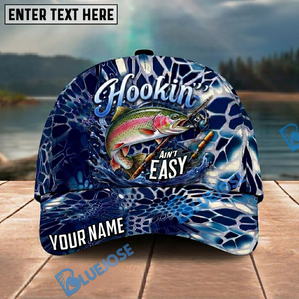 BlueJose Fishing Hookin Adventure Blue Not Easy Personalized Name Classic 3D Cap Personalized Cap (13 Breeds)