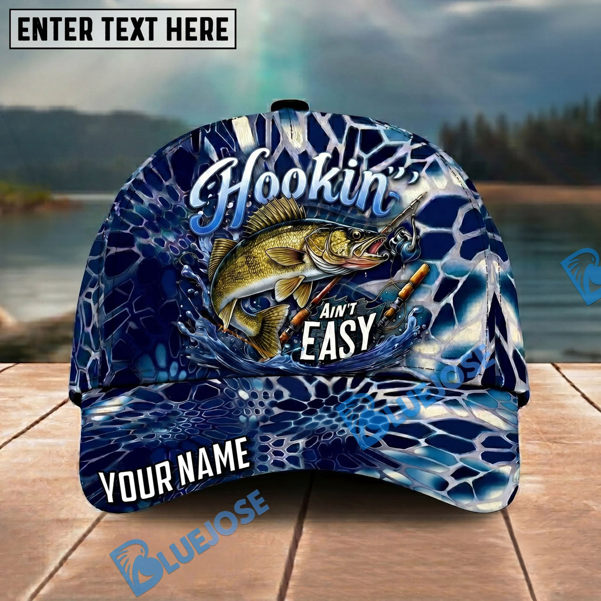 BlueJose Fishing Hookin Adventure Blue Not Easy Personalized Name Classic 3D Cap Personalized Cap (13 Breeds)
