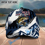 BlueJose Fishing Patriotic Hooked On Freedom Graphic Personalized Name Classic 3D Cap Personalized Cap (13 Breeds)