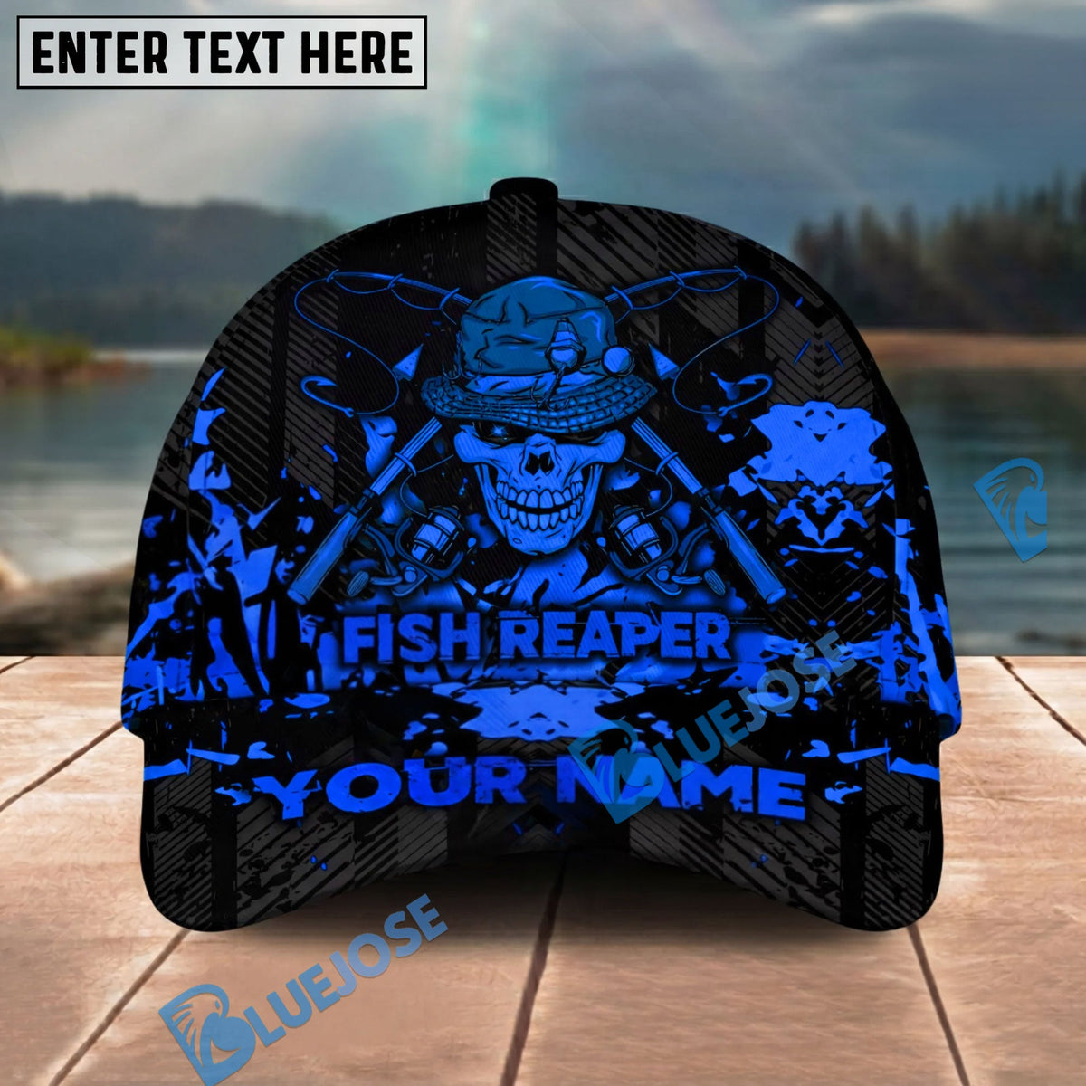 BlueJose  Fishing Reaper Neon Skull  Personalized Cap (8 Colors)