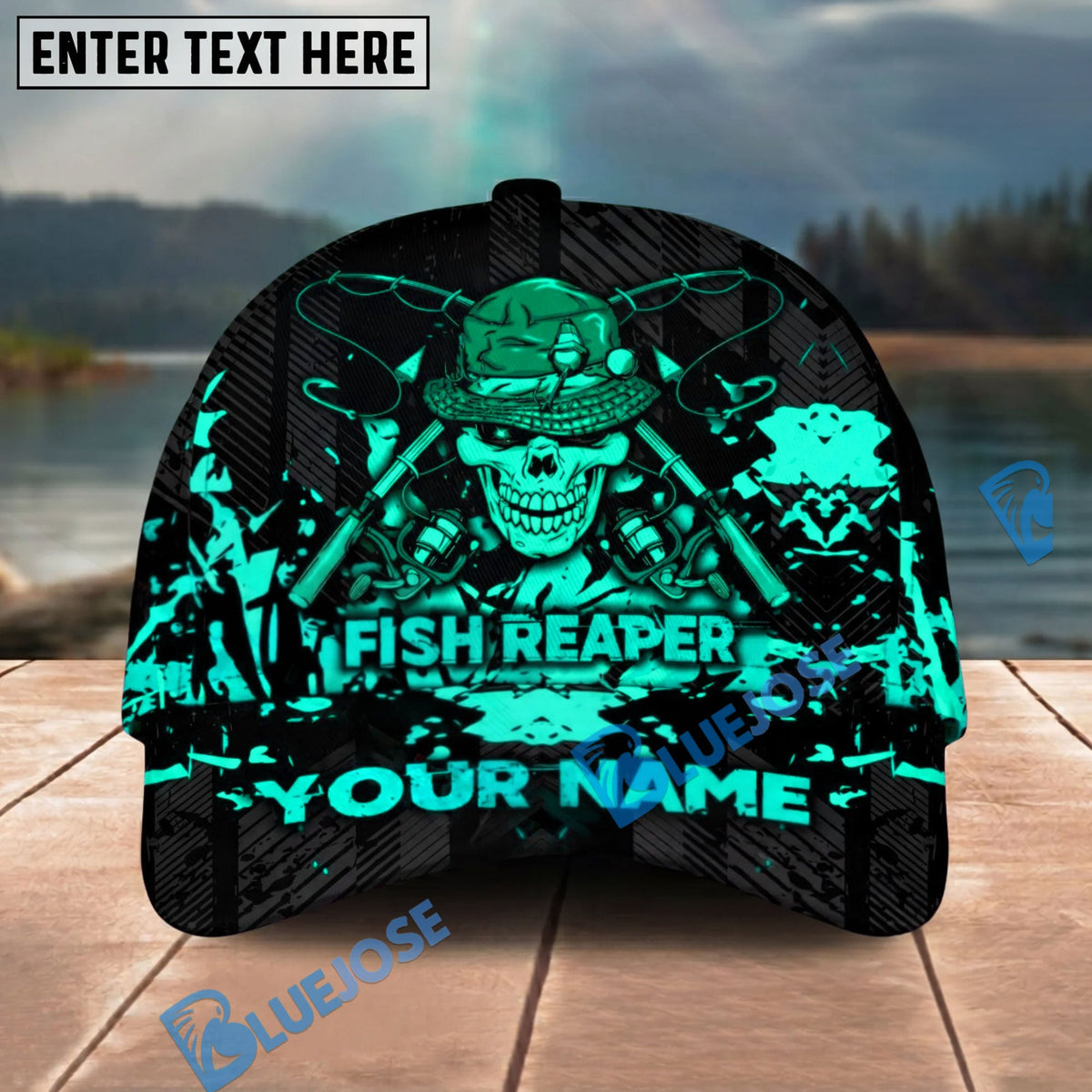BlueJose  Fishing Reaper Neon Skull  Personalized Cap (8 Colors)