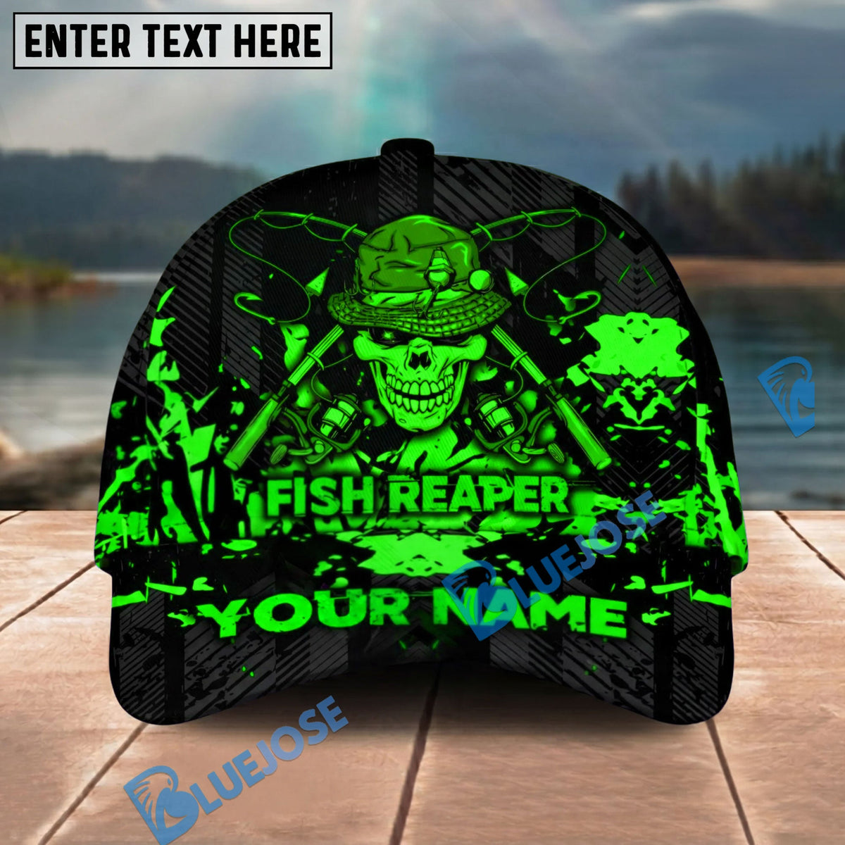 BlueJose  Fishing Reaper Neon Skull  Personalized Cap (8 Colors)