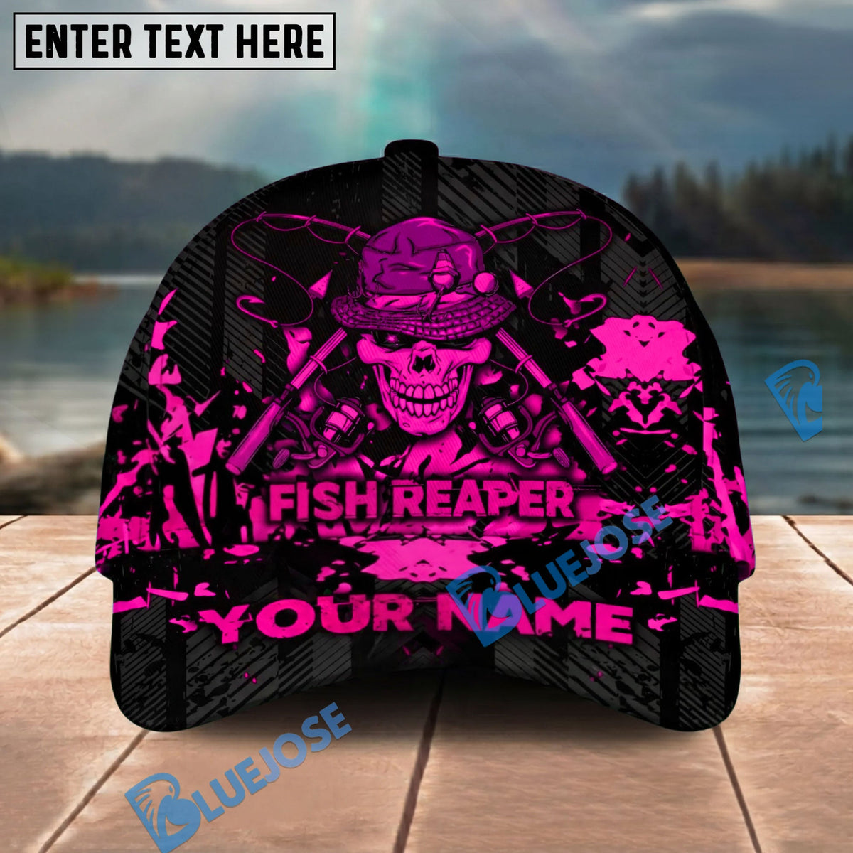 BlueJose  Fishing Reaper Neon Skull  Personalized Cap (8 Colors)