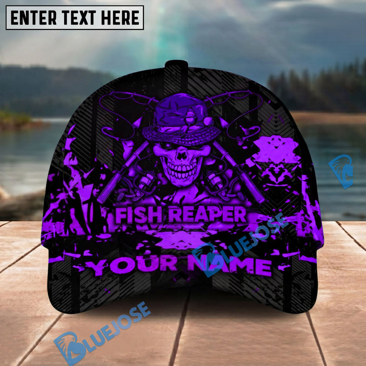 BlueJose  Fishing Reaper Neon Skull  Personalized Cap (8 Colors)
