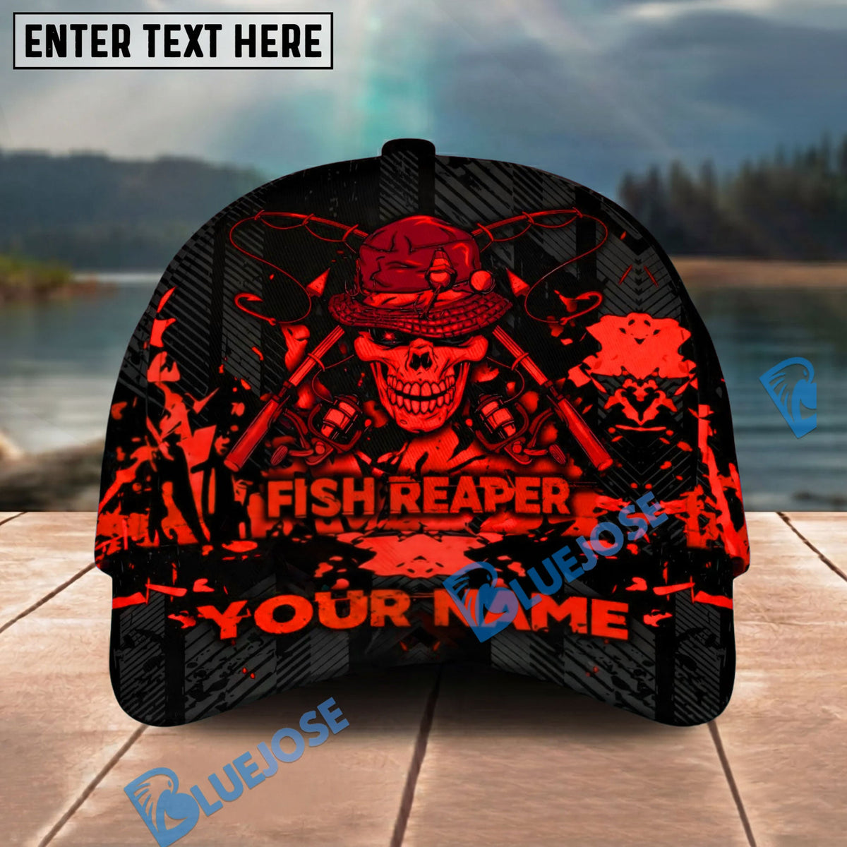 BlueJose  Fishing Reaper Neon Skull  Personalized Cap (8 Colors)