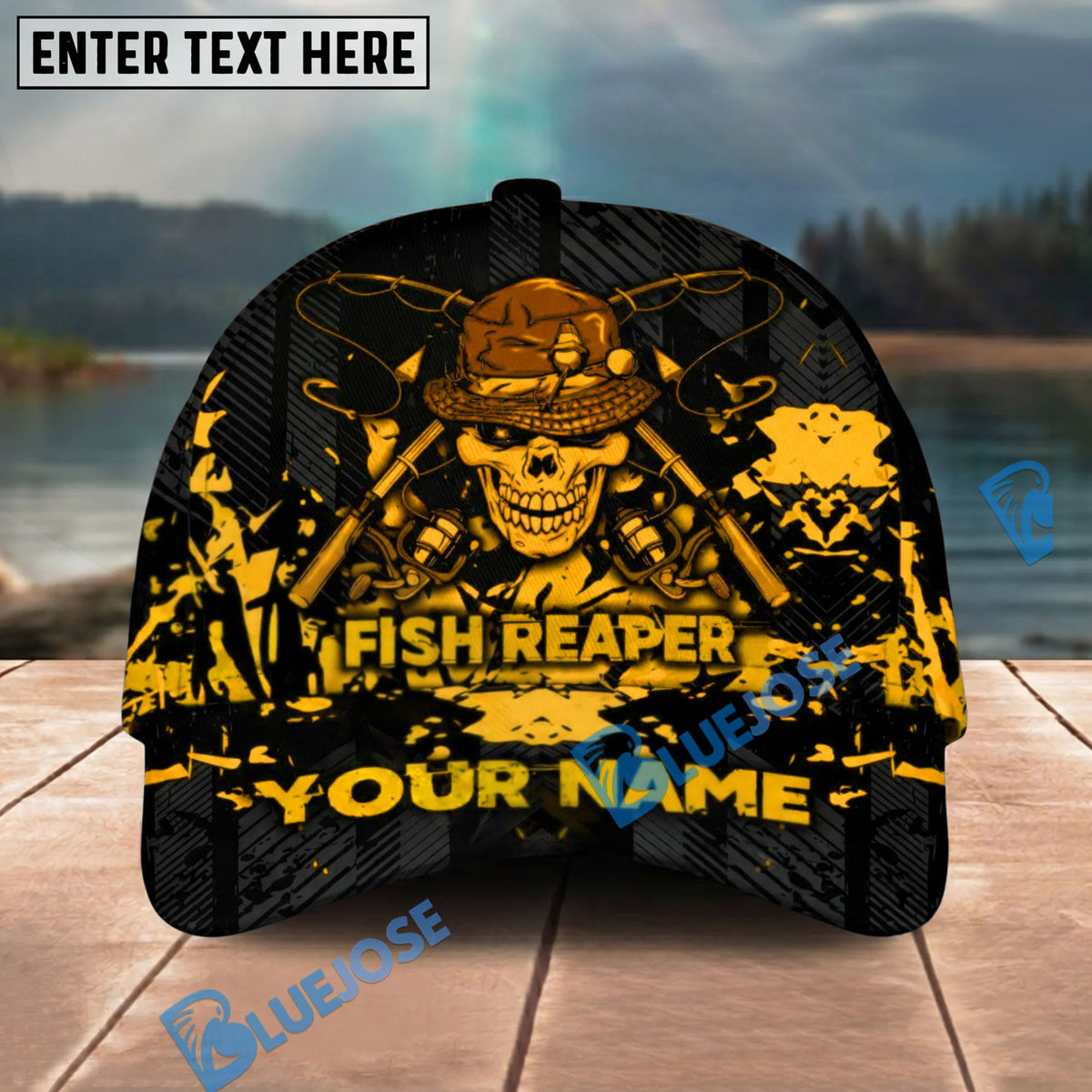 BlueJose  Fishing Reaper Neon Skull  Personalized Cap (8 Colors)