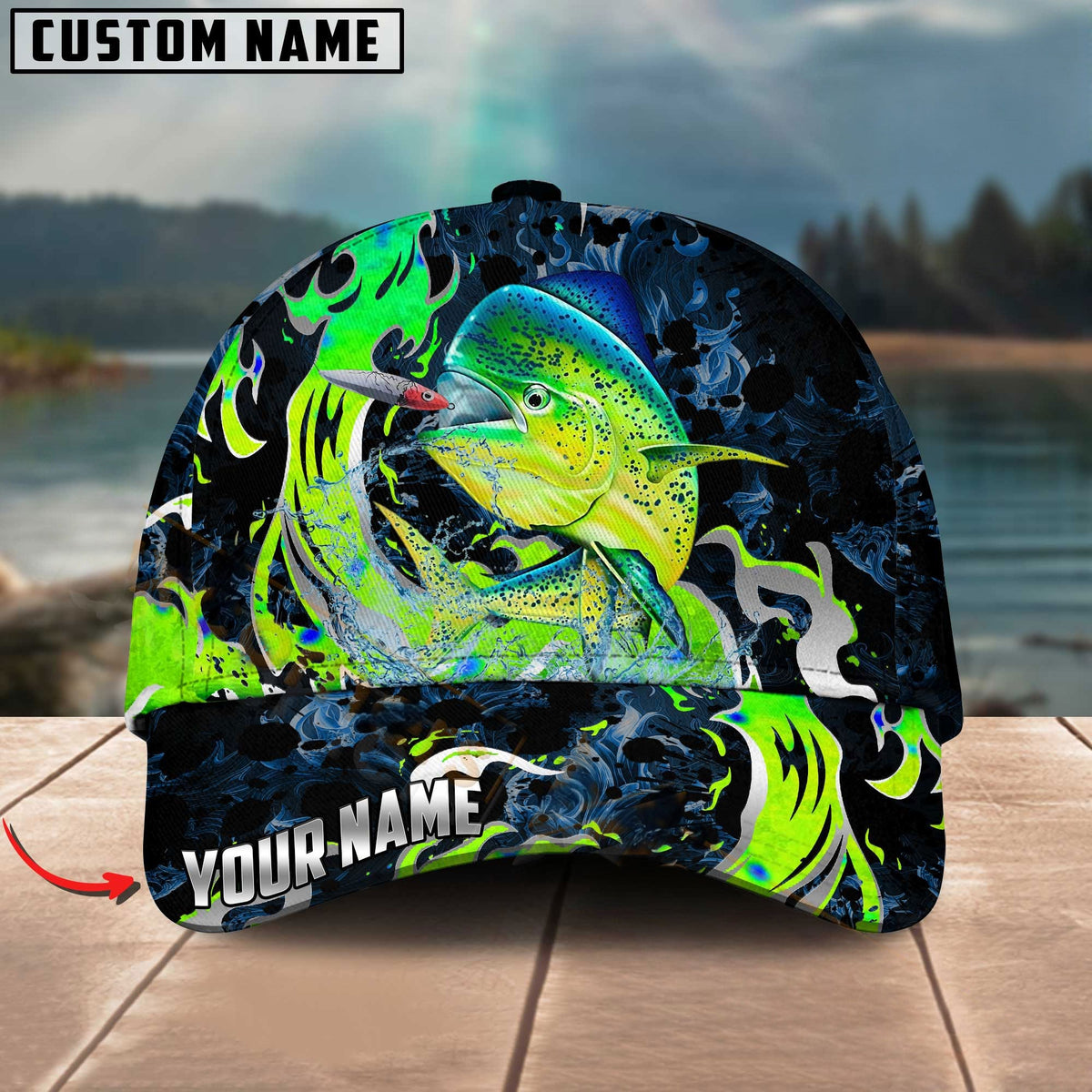 BlueJose Fishing Jumping Ocean Splash Personalized Cap (11 Breeds)