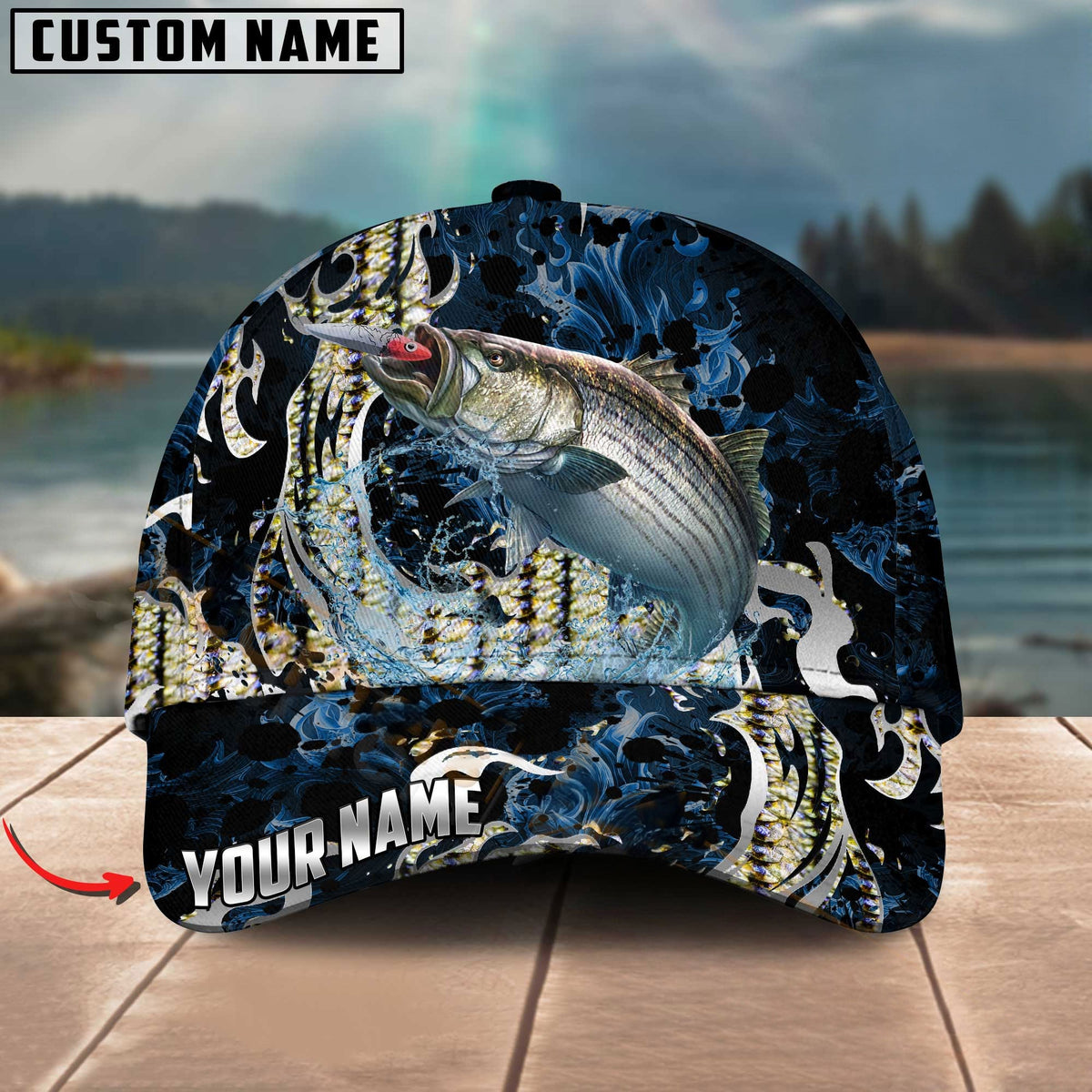 BlueJose Fishing Jumping Ocean Splash Personalized Cap (11 Breeds)