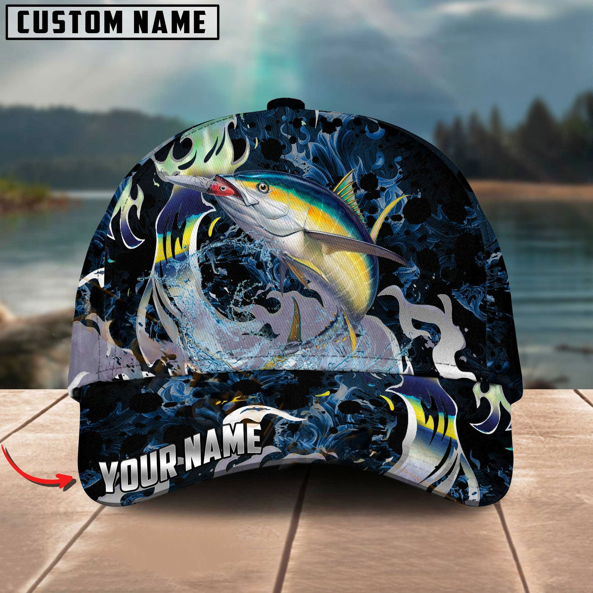 BlueJose Fishing Jumping Ocean Splash Personalized Cap (11 Breeds)