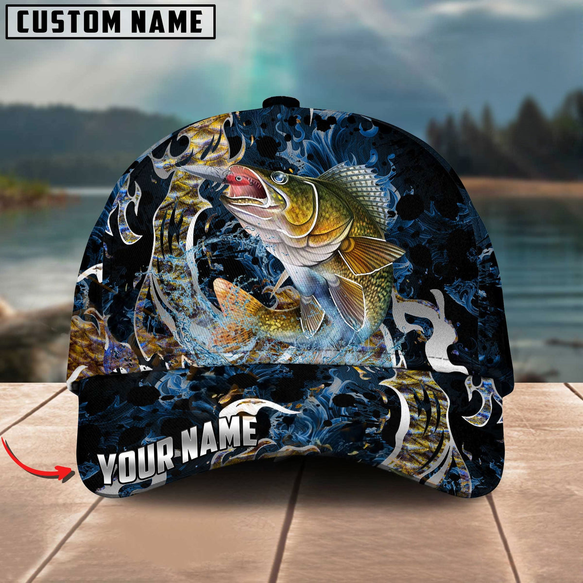 BlueJose Fishing Jumping Ocean Splash Personalized Cap (11 Breeds)