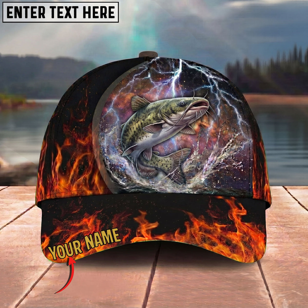 BlueJose Fishing Lightning Fire Thunder Personalized Cap (13 Breeds)