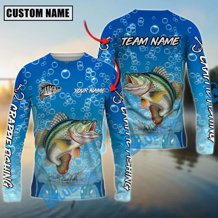 BlueJose Crappie Fishing Funny Cartoon Bubble Design Name & Team Name 3D Shirts