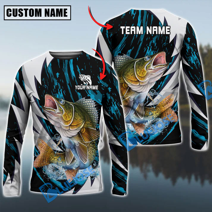 BlueJose Walleye Fishing Fire Thunderstorm Name & Team Name 3D Shirts