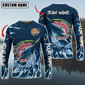 BlueJose Trout Fishing Navy Water Pattern Custom Name & Team Name 3D Shirts