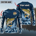 BlueJose Walleye Fishing Navy Water Pattern Custom Name & Team Name 3D Shirts