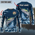 BlueJose Tuna Fishing Navy Water Pattern Custom Name & Team Name 3D Shirts