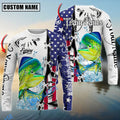 BlueJose Mahi-Mahi Fishing American Flag Splash Custom Name & Team Name 3D Shirts