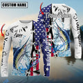 BlueJose Marlin Fishing American Flag Splash Custom Name & Team Name 3D Shirts