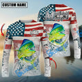 BlueJose Mahi-mahi Fishing American Flag Splash Design Custom Name & Team Name 3D Shirts