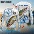 BlueJose Pike Fishing Compass Navigation Style Custom Name & Team Name 3D Shirts