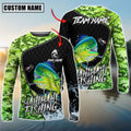 BlueJose Mahi Mahi Fishing Camo Grid Water Pattern Graphic Custom Name & Team Name 3D Shirts