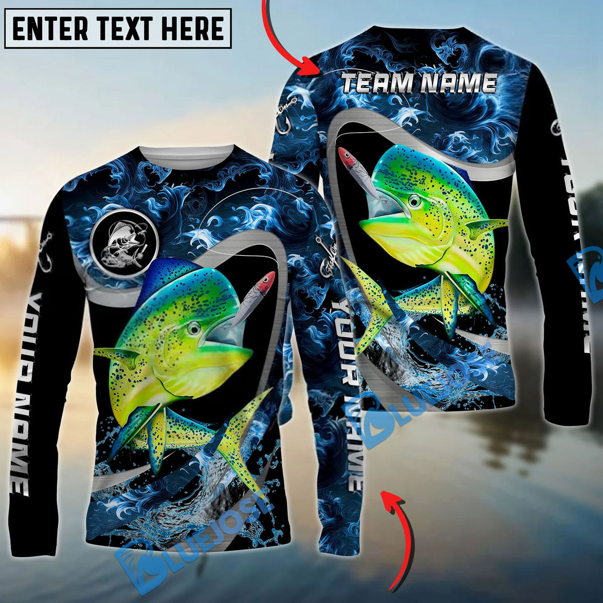 BlueJose Mahi-Mahi Fishing Ocean Wave Predator Custom Name & Team Name 3D Shirts