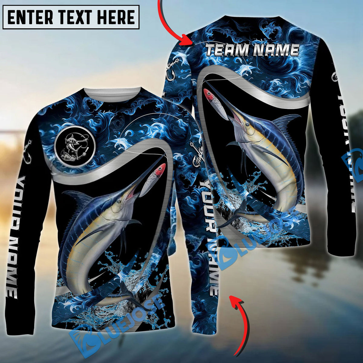 BlueJose Marlin Fishing Ocean Wave Predator Custom Name & Team Name 3D Shirts