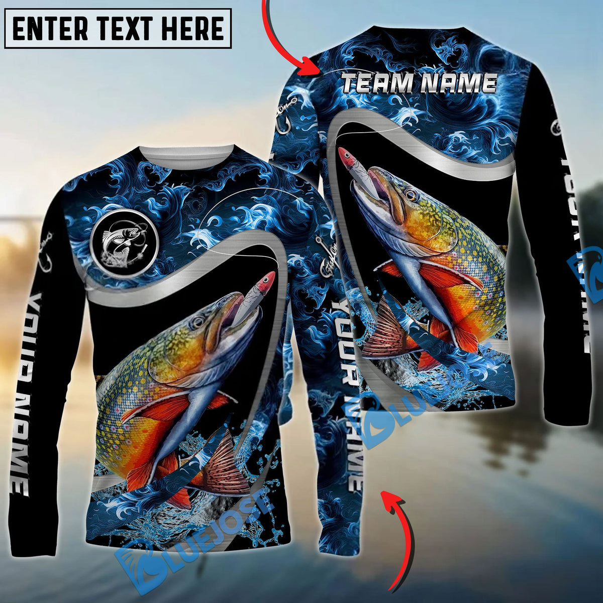 BlueJose Trout Fishing Ocean Wave Predator Custom Name & Team Name 3D Shirts