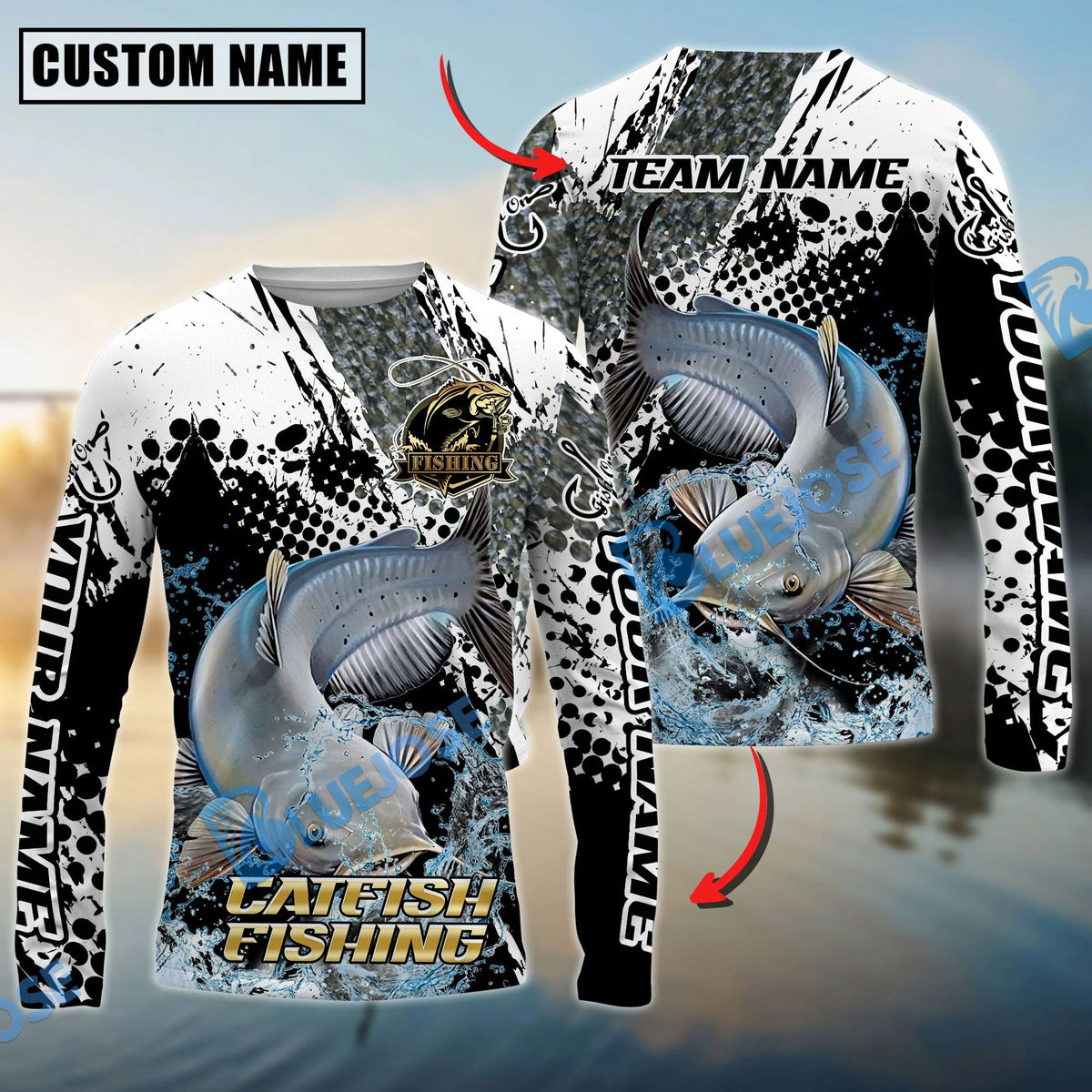BlueJose Catfish Fishing Power Splash Skin Design Custom Name & Team Name 3D Shirts