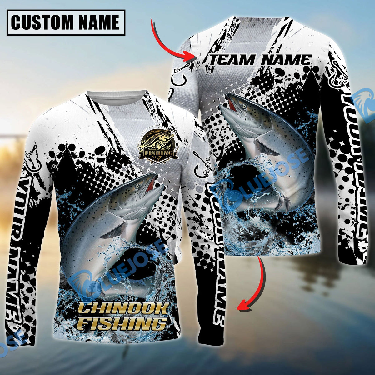 BlueJose Chinook Salmon Fishing Power Splash Skin Design Custom Name & Team Name 3D Shirts