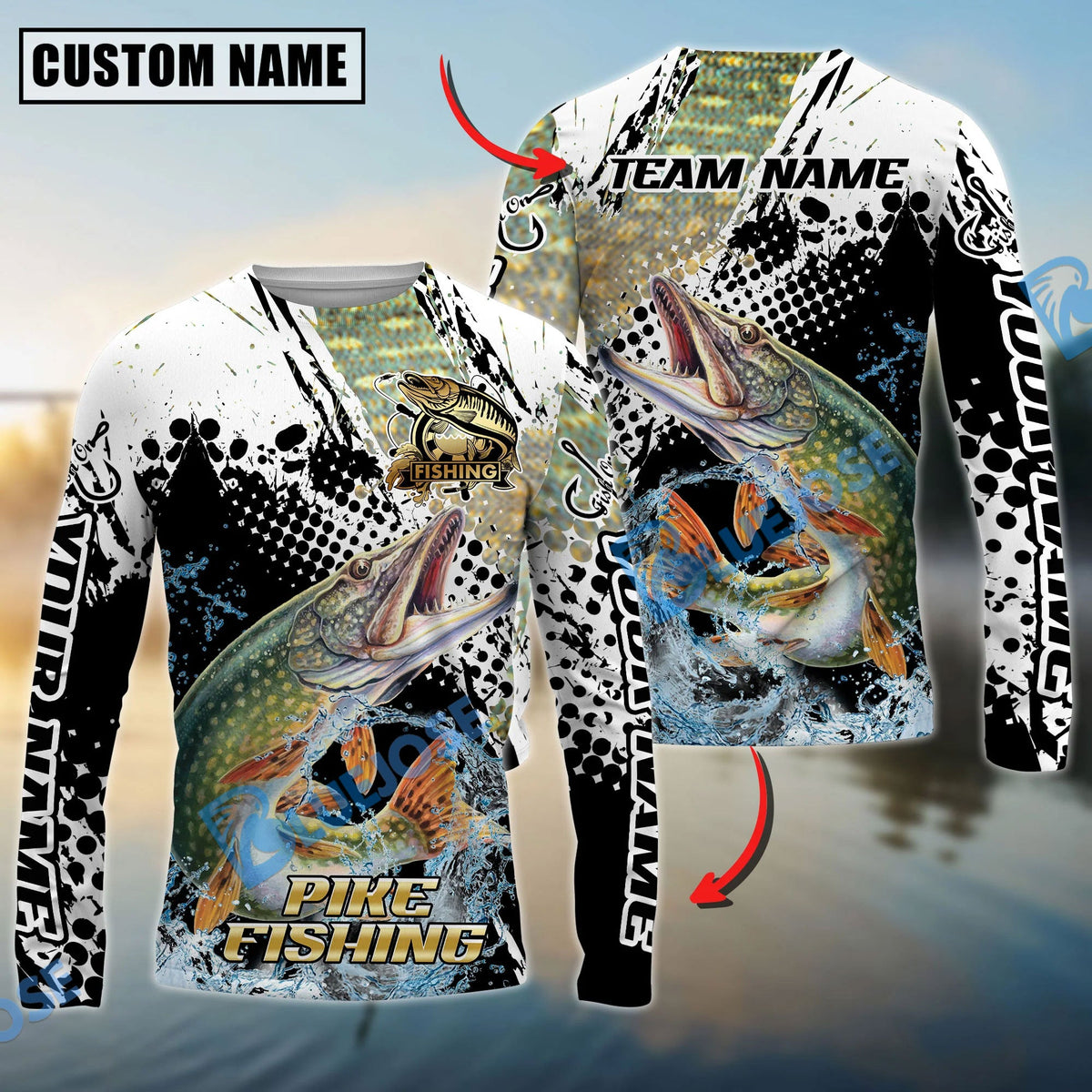BlueJose Pike Fishing Power Splash Skin Design Custom Name & Team Name 3D Shirts