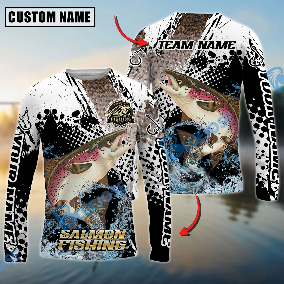 BlueJose Salmon Fishing Power Splash Skin Design Custom Name & Team Name 3D Shirts