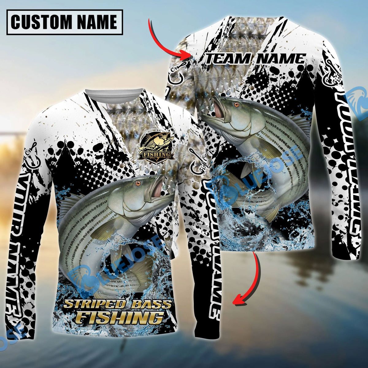 BlueJose Striped Bass Fishing Power Splash Skin Design Custom Name & Team Name 3D Shirts