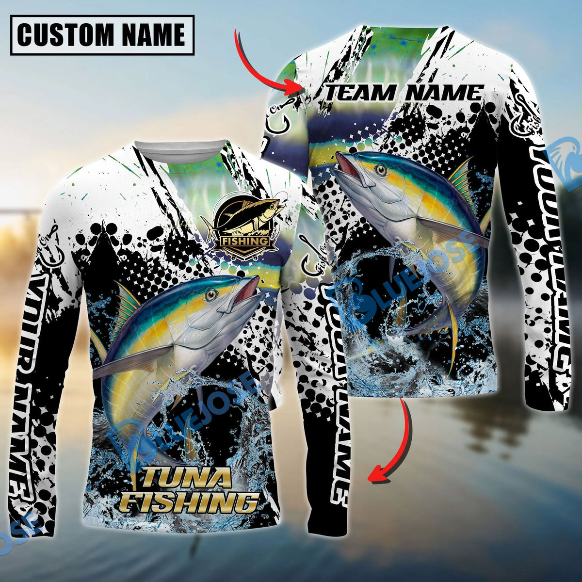 BlueJose Tuna Fishing Power Splash Skin Design Custom Name & Team Name 3D Shirts