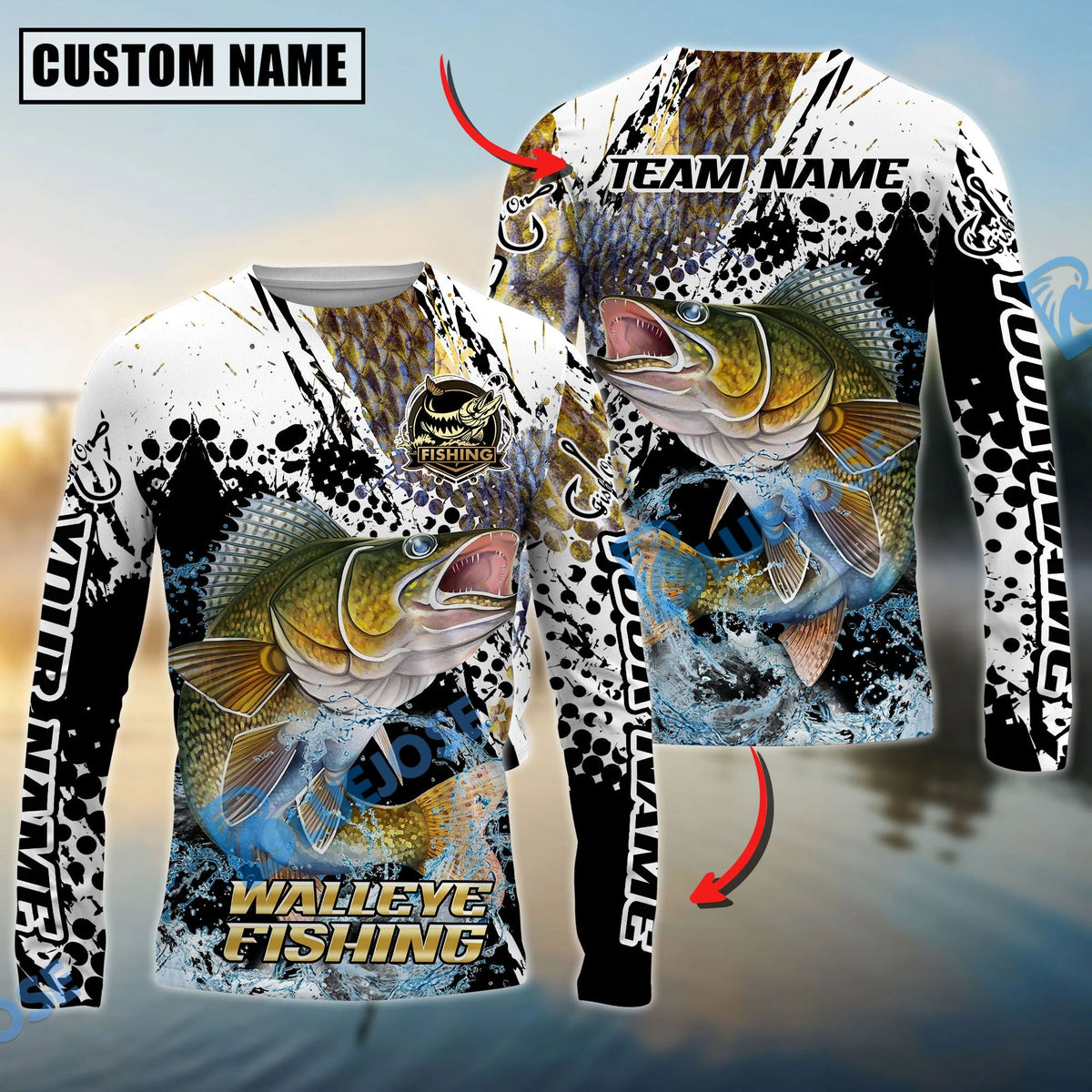 BlueJose Walleye Fishing Power Splash Skin Design Custom Name & Team Name 3D Shirts