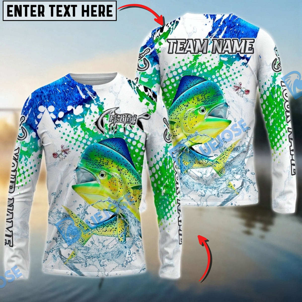 BlueJose Mahi-Mahi Fishing Skin Clean Sport Style Custom Name & Team Name 3D Shirts