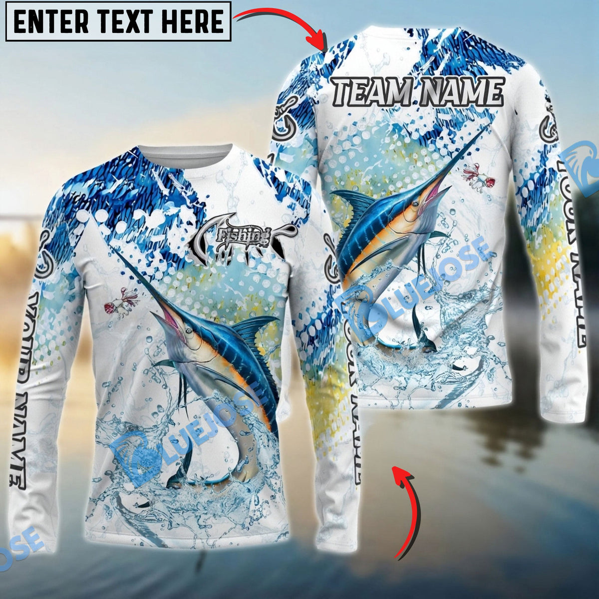 BlueJose Marlin Fishing Skin Clean Sport Style Custom Name & Team Name 3D Shirts