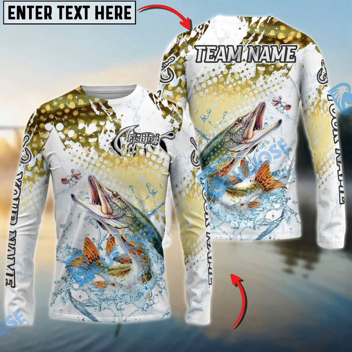 BlueJose Pike Fishing Skin Clean Sport Style Custom Name & Team Name 3D Shirts